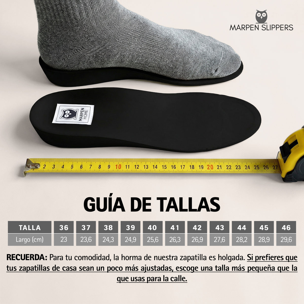 Guía de tallas de Marpen Slippers